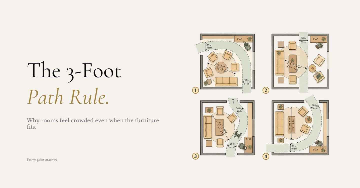 The 3-Foot Path Rule: Why Rooms Feel Crowded Even When the Furniture Fits